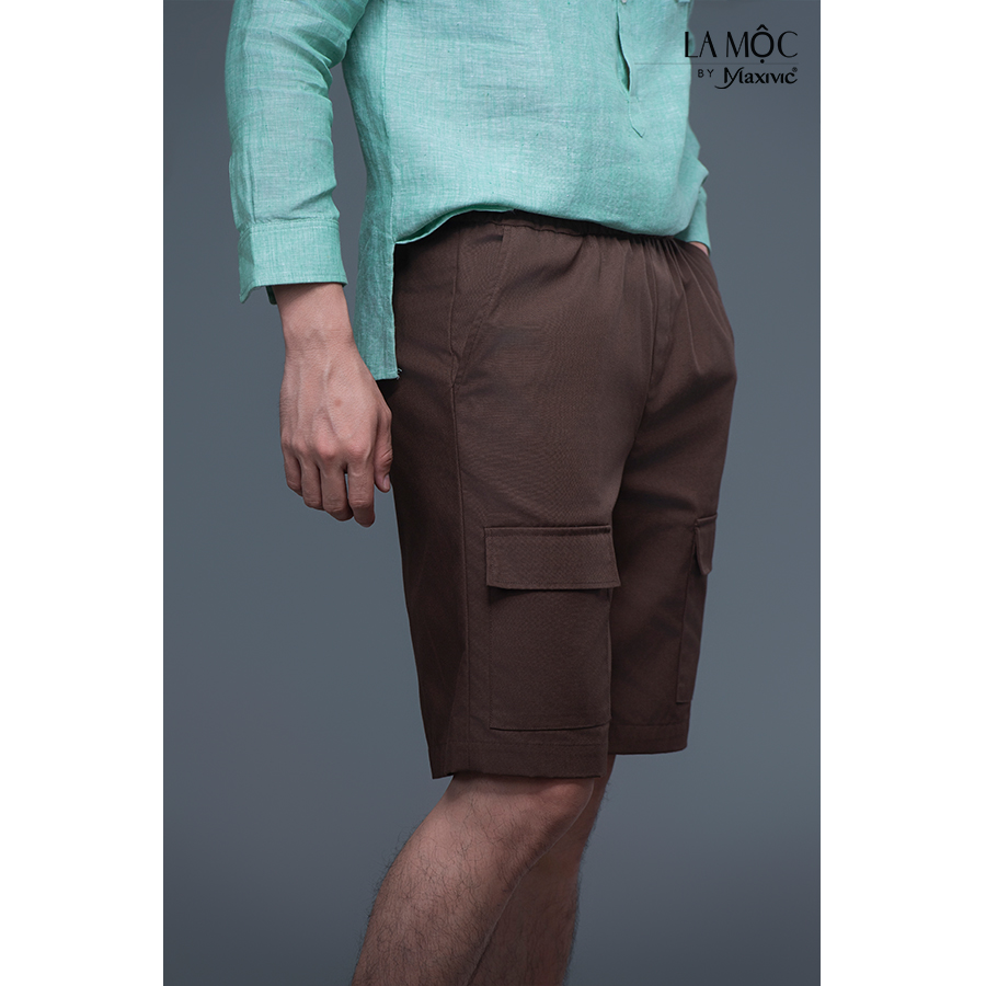 Quần nam kaki nâu đậm ngắn túi hộp