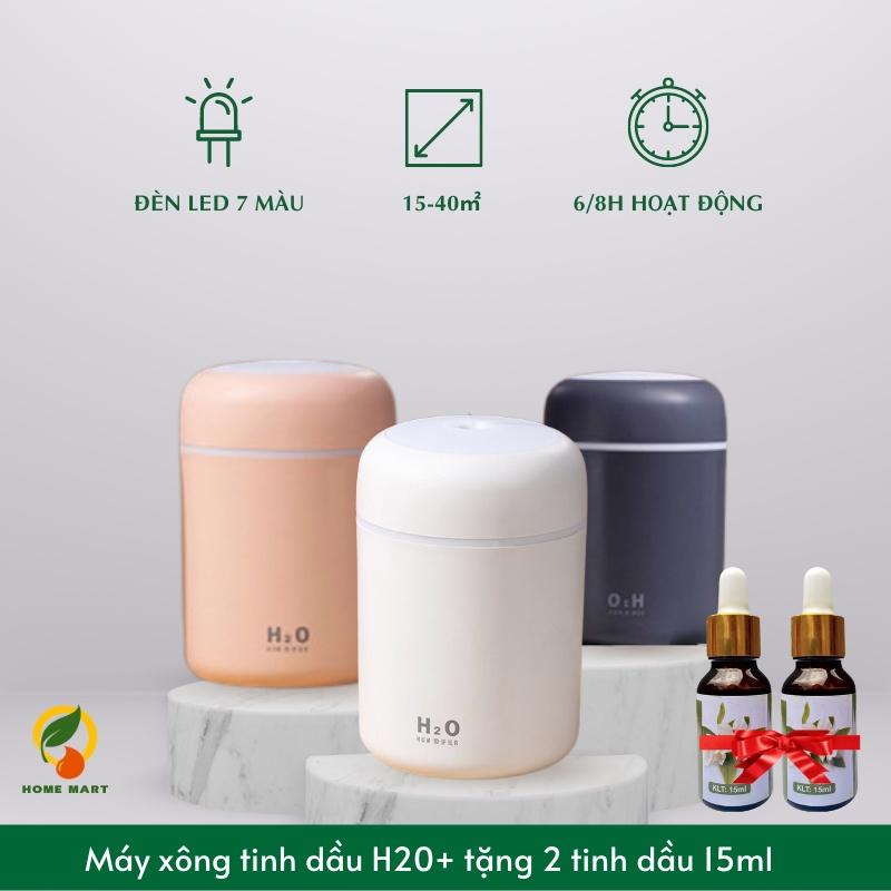 Máy xông tinh dầu khuếch tán tinh dầu Humidifier H2O hình trụ 260ml phun sương tạo độ ẩm, lan tỏa hương thơm, đèn Led 7