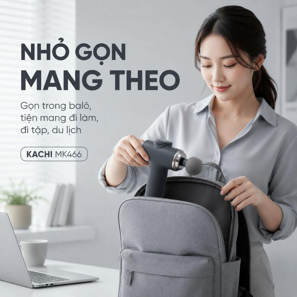 Súng Massage Cầm Tay KACHI MK466 Công Suất 20W - 4 Đầu Massage Giảm Đau Cơ Sâu - hàng chính hãng