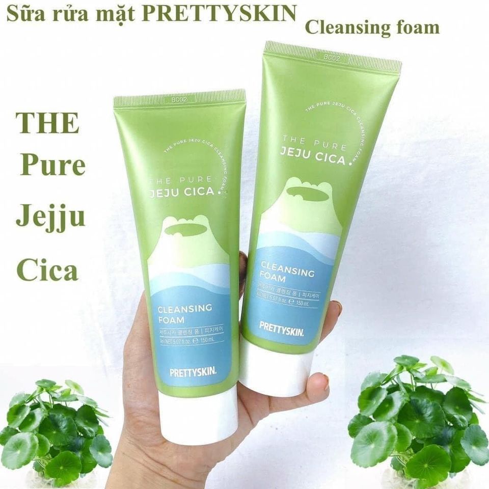 Sữa rửa mặt rau má Pretty Skin The Pure Jeju Cica Cleansing Foam 150ml