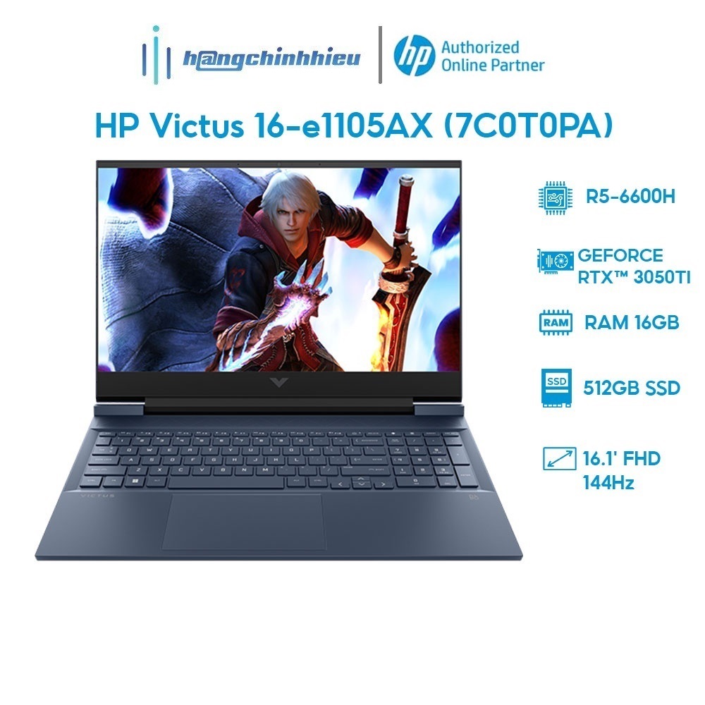Laptop HP Victus 16-e1105AX 7C0T0PA R5-6600H | 16GB | 512GB |RTX 3050Ti 4GB |144Hz Hàng chính hãng