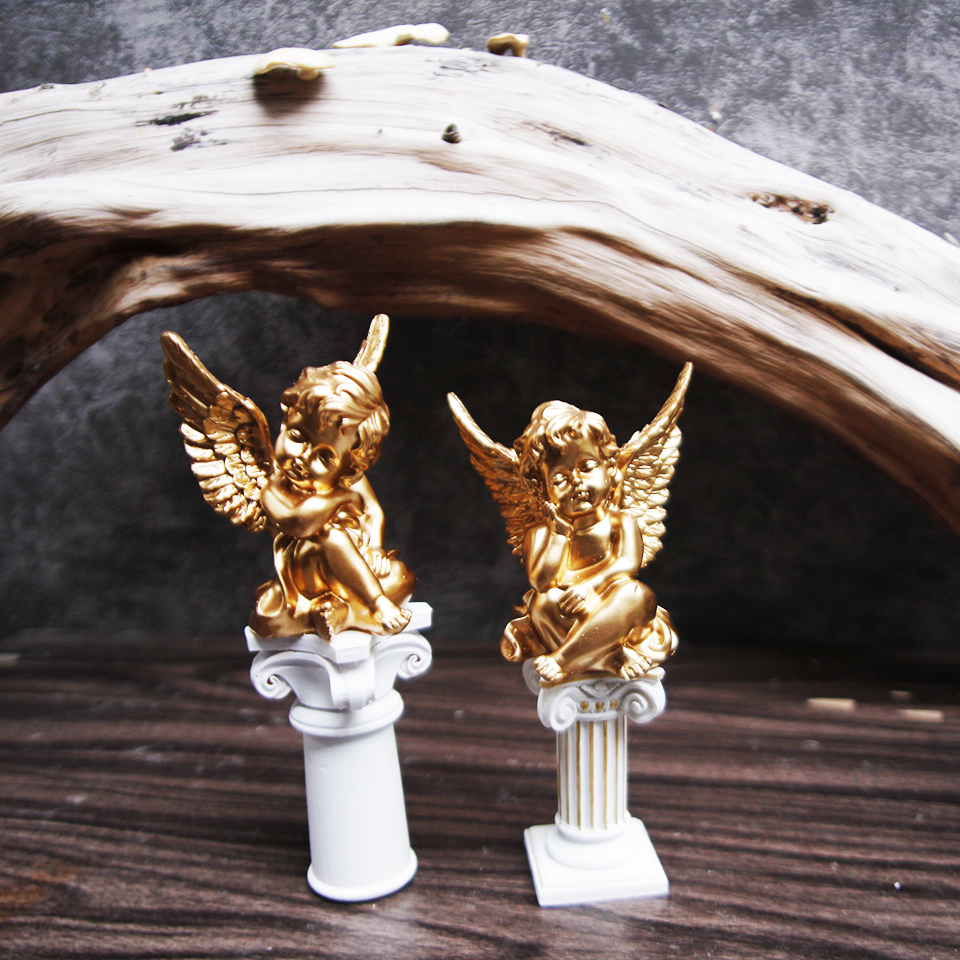 SET 2 Thiên Thần Phong Cách Châu Âu Cổ Điển Trắng - Vàng Trang trí nhà cửa , hồ thủy sinh