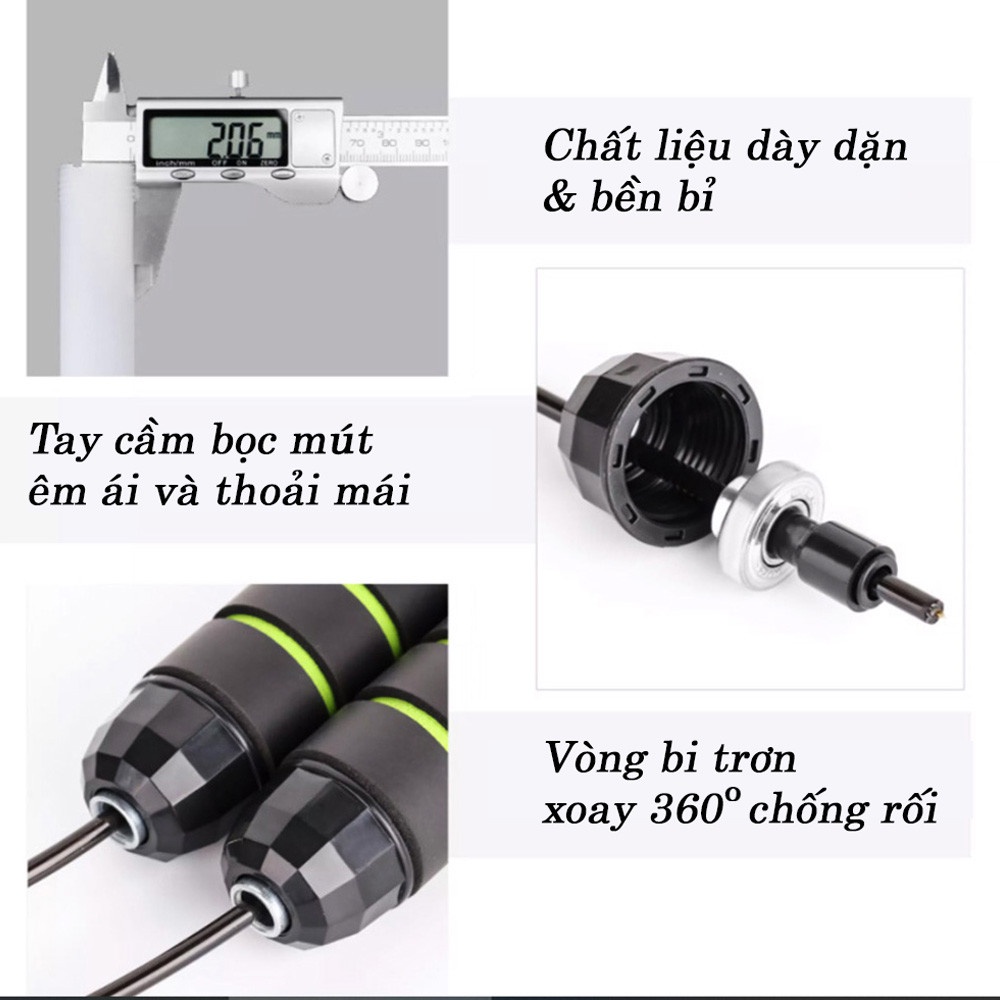 Dây nhảy giảm cân đốt mỡ bụng lõi thép đàn hồi có tạ 2.9m tập thể dục gym tại nhà, Dây Nhảy Tập Thể Dục Thể Thao Giảm Cân Lõi Thép