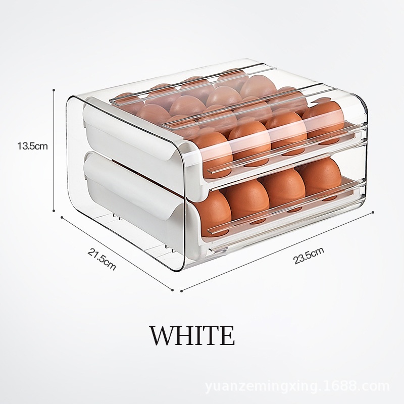 Hộp nhựa thoáng khí đựng trứng 2 tầng kiểu dáng ngăn kéo thiết kế trong suốt quan sát dễ dàng bên trong hộp - Khay đựng trứng 2 tầng 32 ô bằng nhựa để trong tủ lạnh