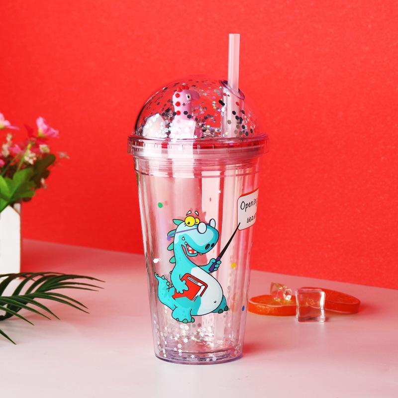 Ly nhựa trong suốt 2 lớp cách nhiệt nhiều màu cute lấp lánh 450ml