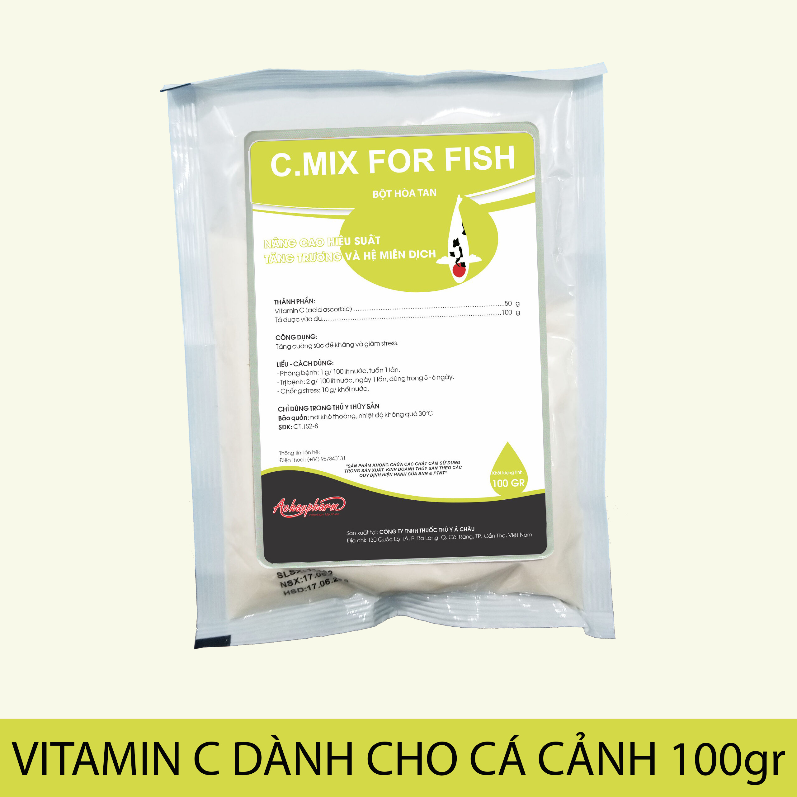 C.mix for fish - Vitamin C hòa tan dành cho cá cảnh, cá rồng, cá vàng, cá bảy màu guppy, la hán 100gr - Giúp tăng sức đề kháng, chống sốc