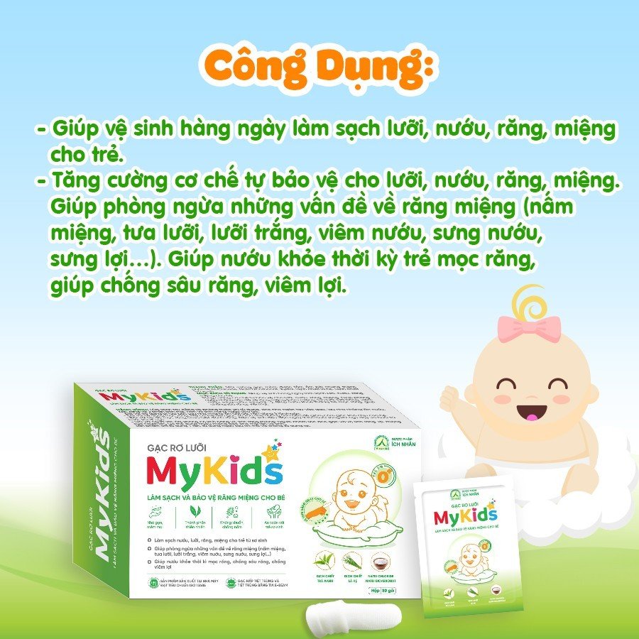 Combo 2 hộp Gạc Rơ Lưỡi MyKids Ích Nhân Làm Sạch Nướu, Lưỡi, Răng, Miệng Cho Bé, Phòng ngừa vấn đề răng miệng cho bé - Hộp 30 gói