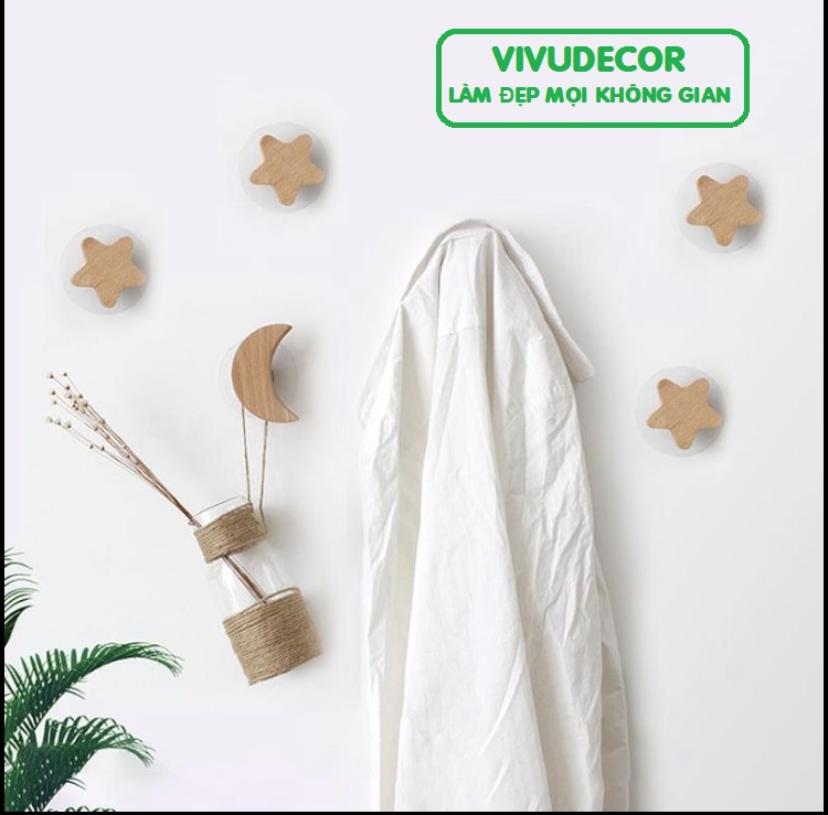 Móc Gỗ Con Gấu Vivudecor Vừa Trang Trí Vừa Dùng Để Treo Quần Áo Dán Tường Nhà Tắm, Nhà Bếp, Cánh Cửa Không Cần Khoan