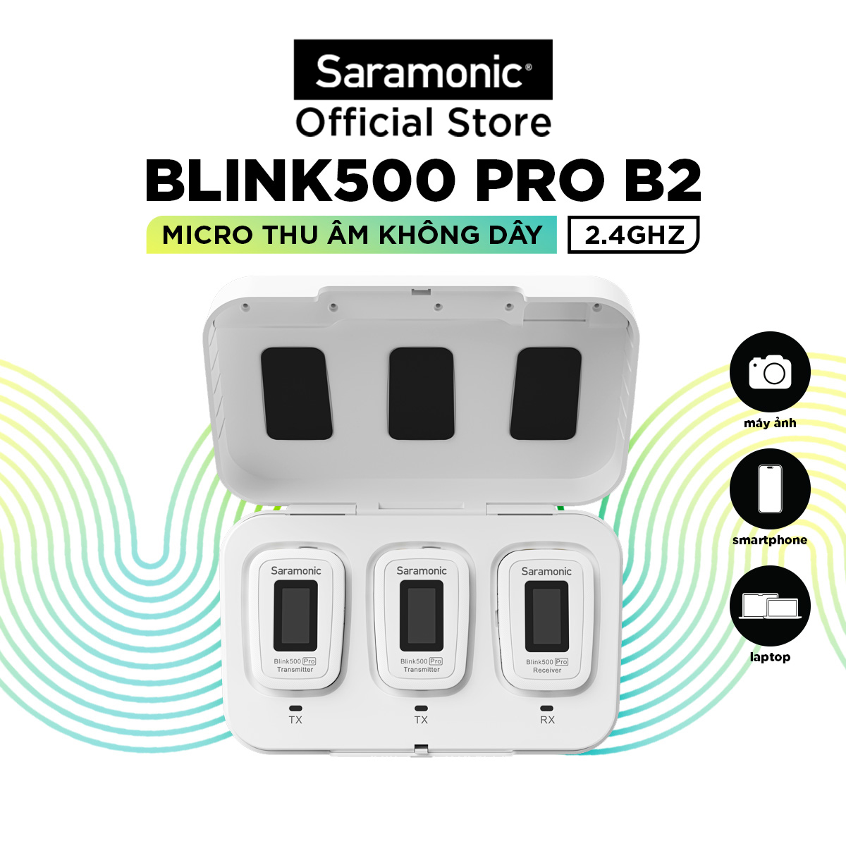 Bộ Micro Thu Âm Không Dây Cho Máy Ảnh &amp; Điện Thoại Thông Minh Saramonic Blink500 Pro B2 - Livestream / Phỏng Vấn / Quay Video - Hàng Chính Hãng Bảo Hành 24 Tháng