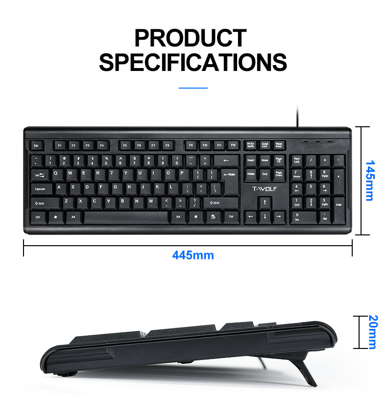 Bàn Phím Văn Phòng T-WOLF T15 USB- Hàng Chính Hãng