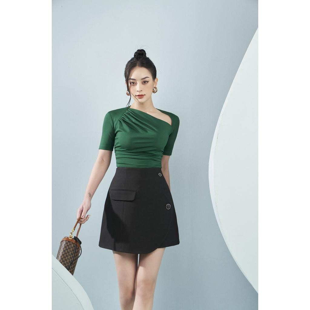 MOLLYNISTA - Áo Yany thun mịn cao cấp nhún cổ chéo
