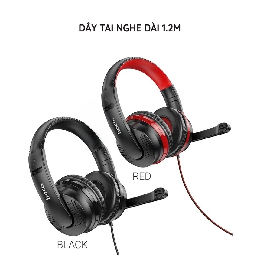 Tai Nghe Chụp Tai Gaming Có Mic HOCO W103 Kết Nối Jack 3.5mm Dây Dài 1.2m Cho Điện Thoại Máy Tính - Hàng chính hãng