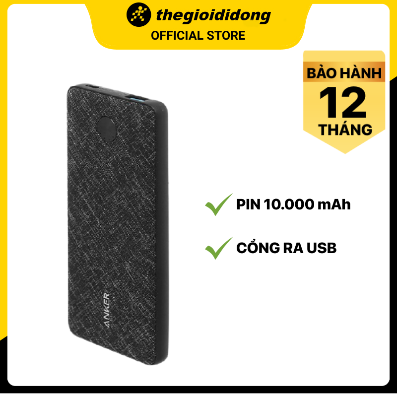 Pin sạc dự phòng Polymer 10.000 mAh Type C Anker PowerCore Slim A1229 - Hàng chính hãng