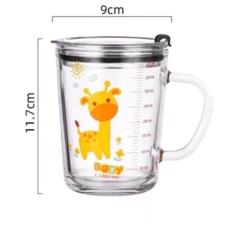 Cốc Pha Sữa Thuỷ Tinh Có Vạch Chia ML, Nắp Đậy Và Ống Hút Siêu Tiện Lợi
