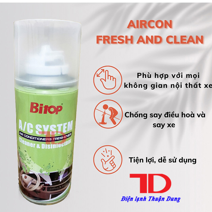Chai xịt khử mùi vệ sinh ô tô làm mát điều hòa không khí BITOP, dung dịch xịt làm sạch không khí trong xe - Điện Lạnh Thuận Dung
