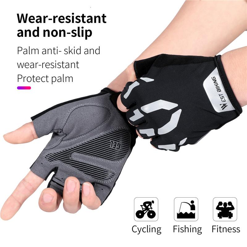 WEST BIKING Găng Tay Thể Thao Mùa Hè Phản Quang Ngón Găng Tay Xe Đạp Chống Sốc Nam Nữ Tập Gym Thể Hình MTB Road Găng Tay Xe Đạp Color: Full Finger Size: XXL