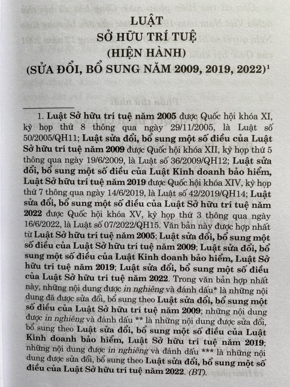 Luật Sở Hữu Trí Tuệ ( Hiện Hành ) ( Sửa Đổi, Bổ Sung Năm 2009,2019,2022)