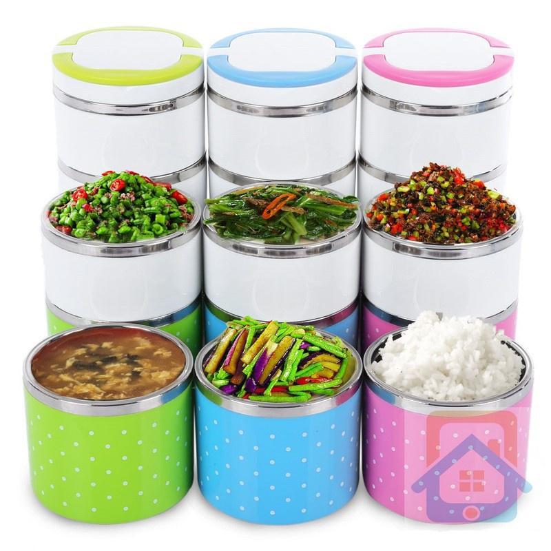 CẶP LỒNG INOX GIỮ NHIỆT CHẤM BI CÓ QUAI XÁCH 1-2-3 TẦNG
