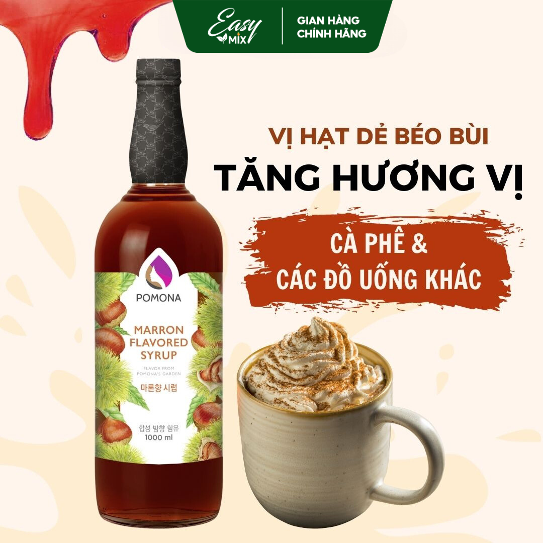 Siro Hạt Dẻ Pomona Marron Syrup Nguyên Liệu Pha Chế Hàn Quốc Chai Thủy Tinh 1 lít