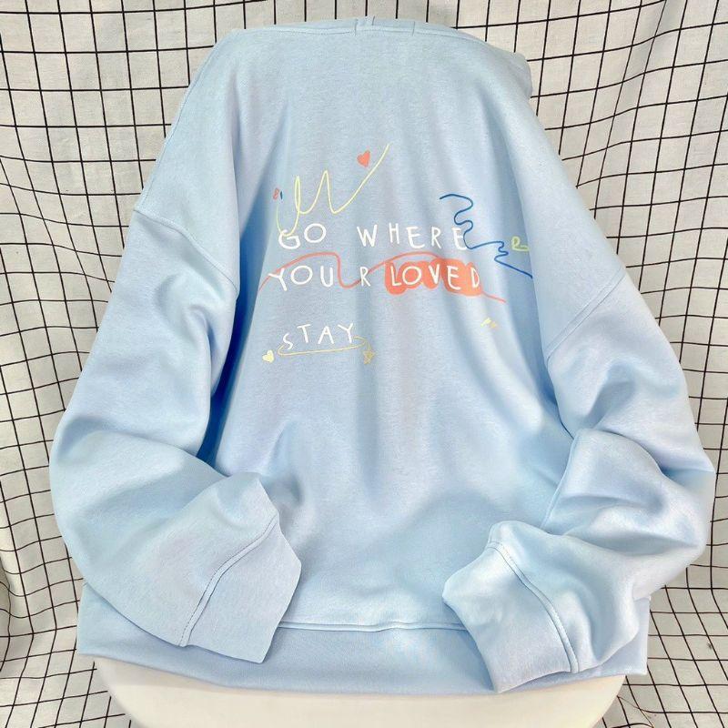 Hình ảnh Áo khoác nỉ nữ_ Áo hoodie khoá Zip Love,XOXO in phối màu form rộng chất vải Nỉ bông phong cách Ulzzang