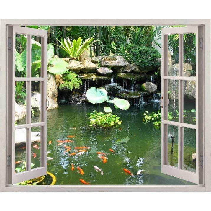Tranh dán tường cửa sổ 3D cảnh đẹp thiên nhiên 0025 phủ bóng