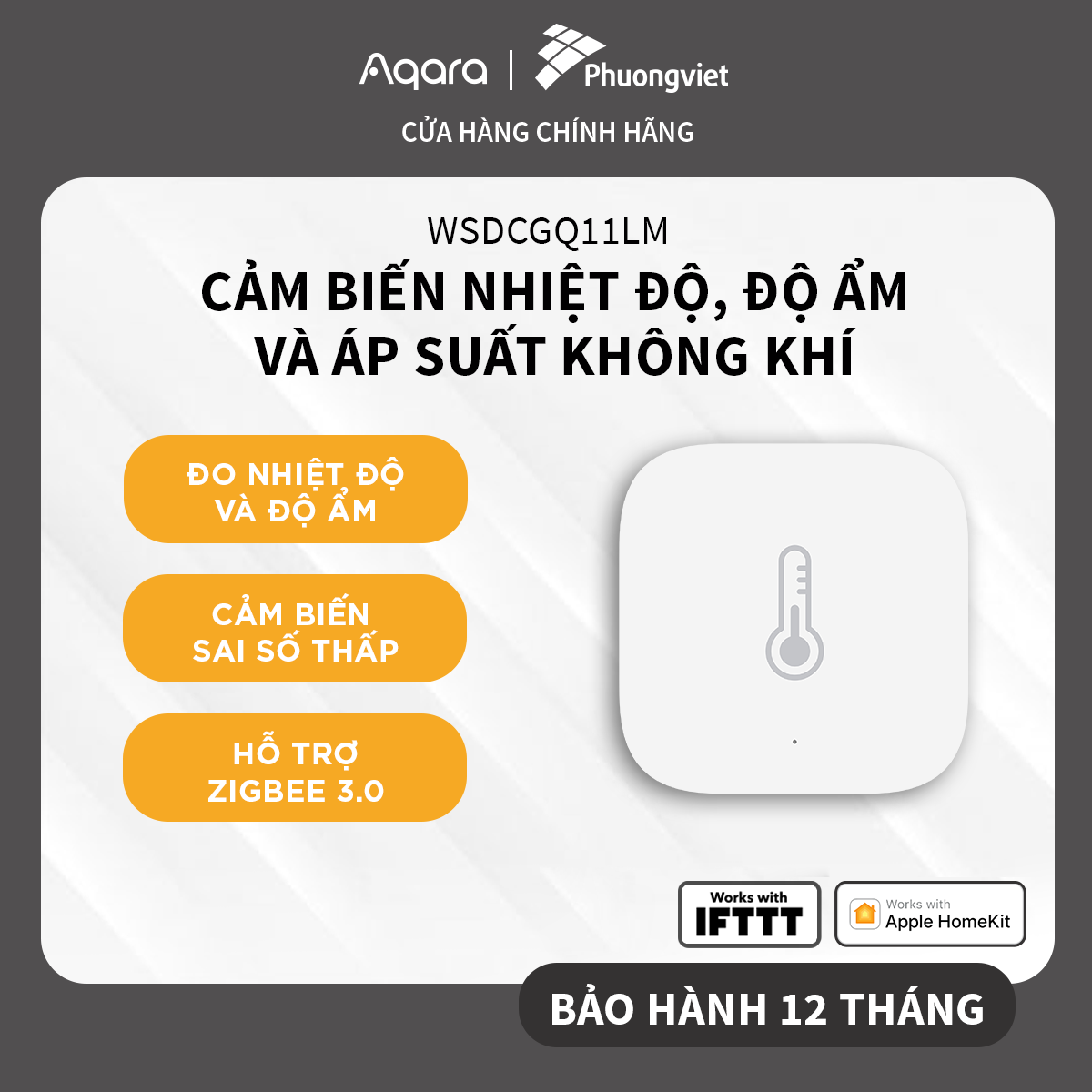 Cảm biến Nhiệt độ Độ ẩm Aqara Temperature and Humidity Sensor WSDCGQ11LM - Tương thích HomeKit, Cần trang bị Hub