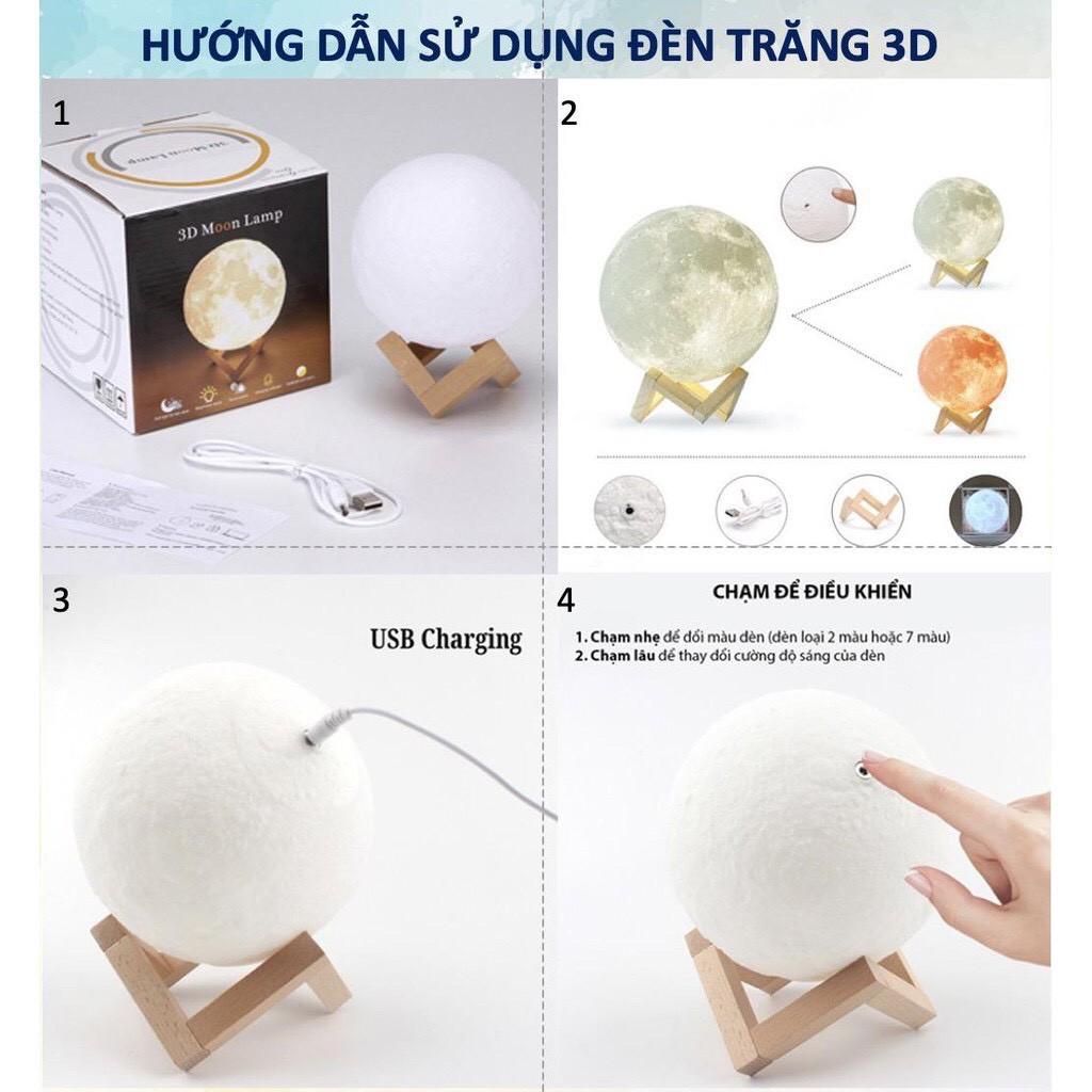 Đèn Ngủ Mặt Trăng 7 màu size 15 cm tặng kèm đế gỗ