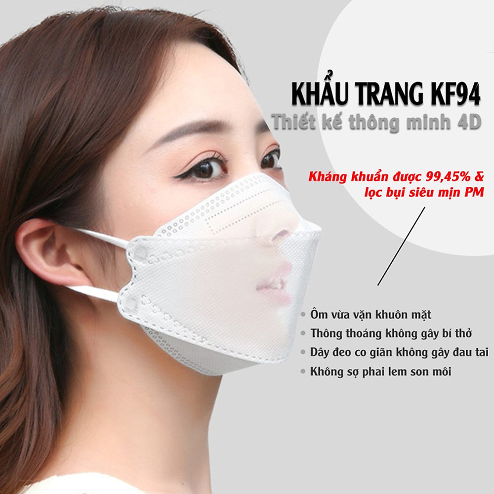 Set 100 khẩu trang 4D Kf94 dc mask kháng khuẩn lọc bụi mịn cao cấp