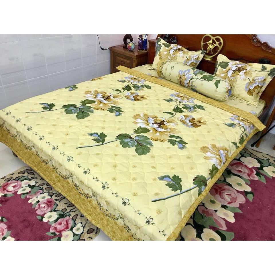 Bộ Chăn Ra cotton 5 món hoa cúc vàng siêu đẹp