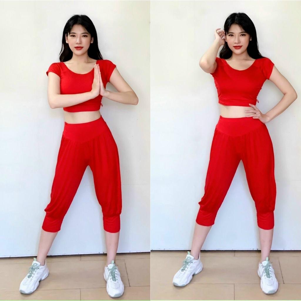 Bộ đồ tập Yoga Zumba Alibaba, quần áo thể thao áo croptop quần lửng cotton lạnh hàng cao cấp