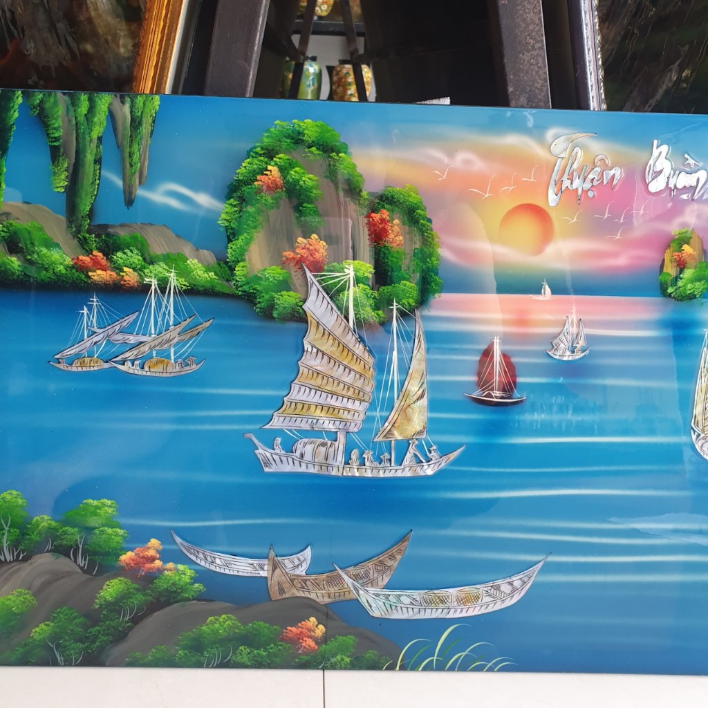 { Siêu sale }Tranh sơn mài thuận buồm xuôi gió cẩn ốc xà cừ cao cấp treo tường, trang trí nhà cửa, văn phòng