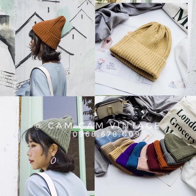 Mũ len Beanie gân xốp tone màu Vintage loại mịn xịn