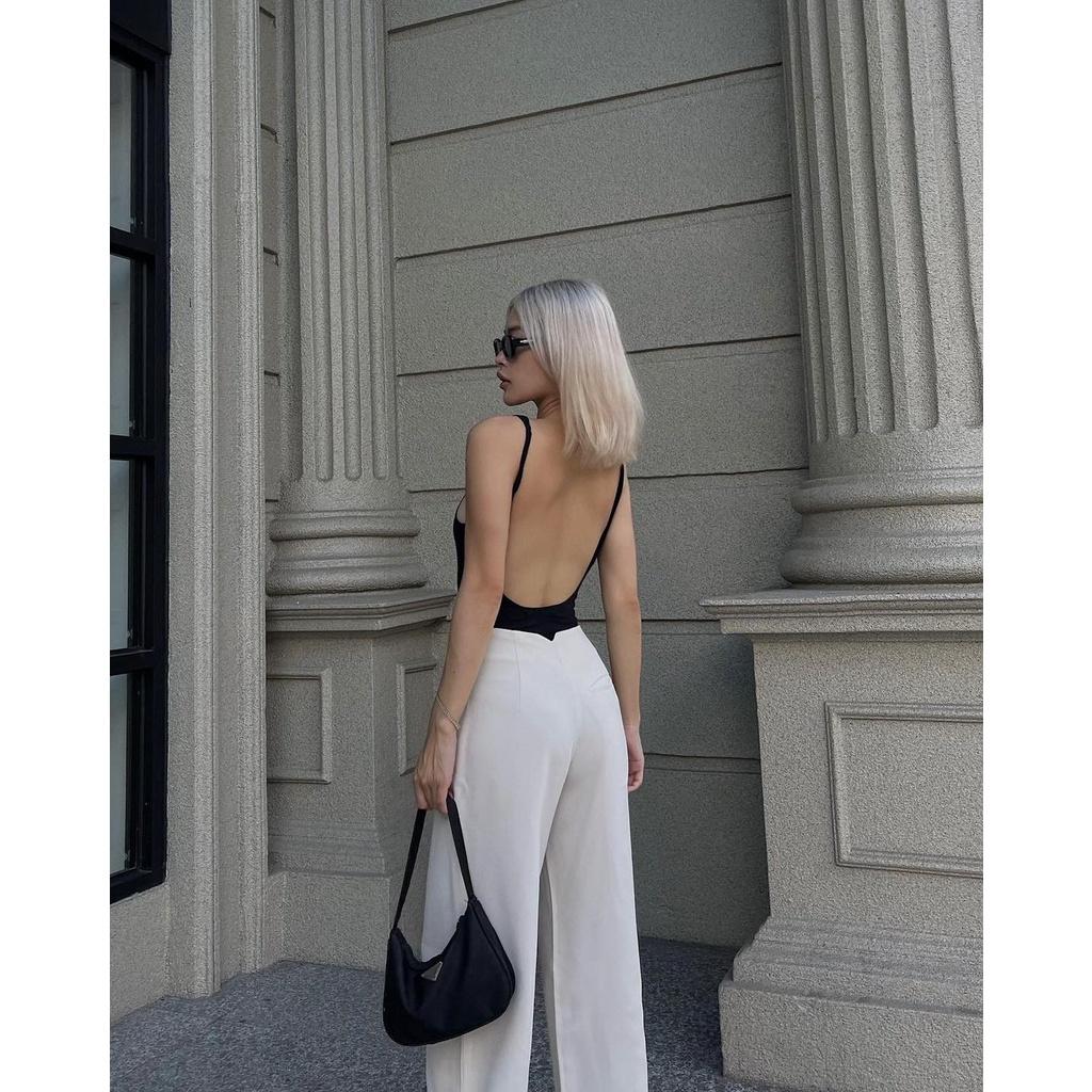 Quần dài nữ, màu kem nhạt, thiết kế khoá kéo, form đứng, ống suông dài tôn dáng, là min - CREAM PLEATED TROUSERS