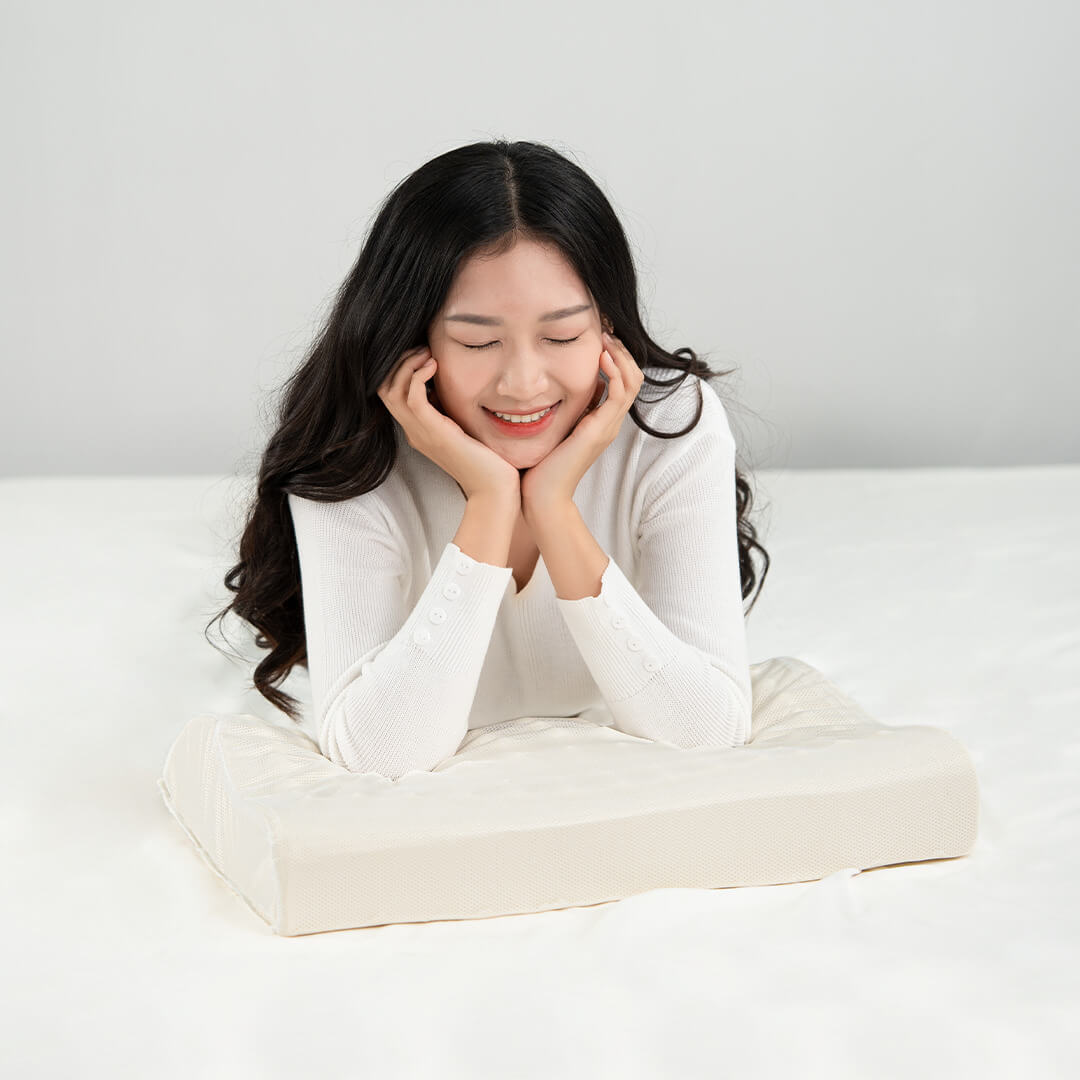 Gối cao su thiên nhiên cao cấp Gummi Oren 38x53cm thoáng khí, chống thoái hoá đốt sống cổ, an toàn cho làn da