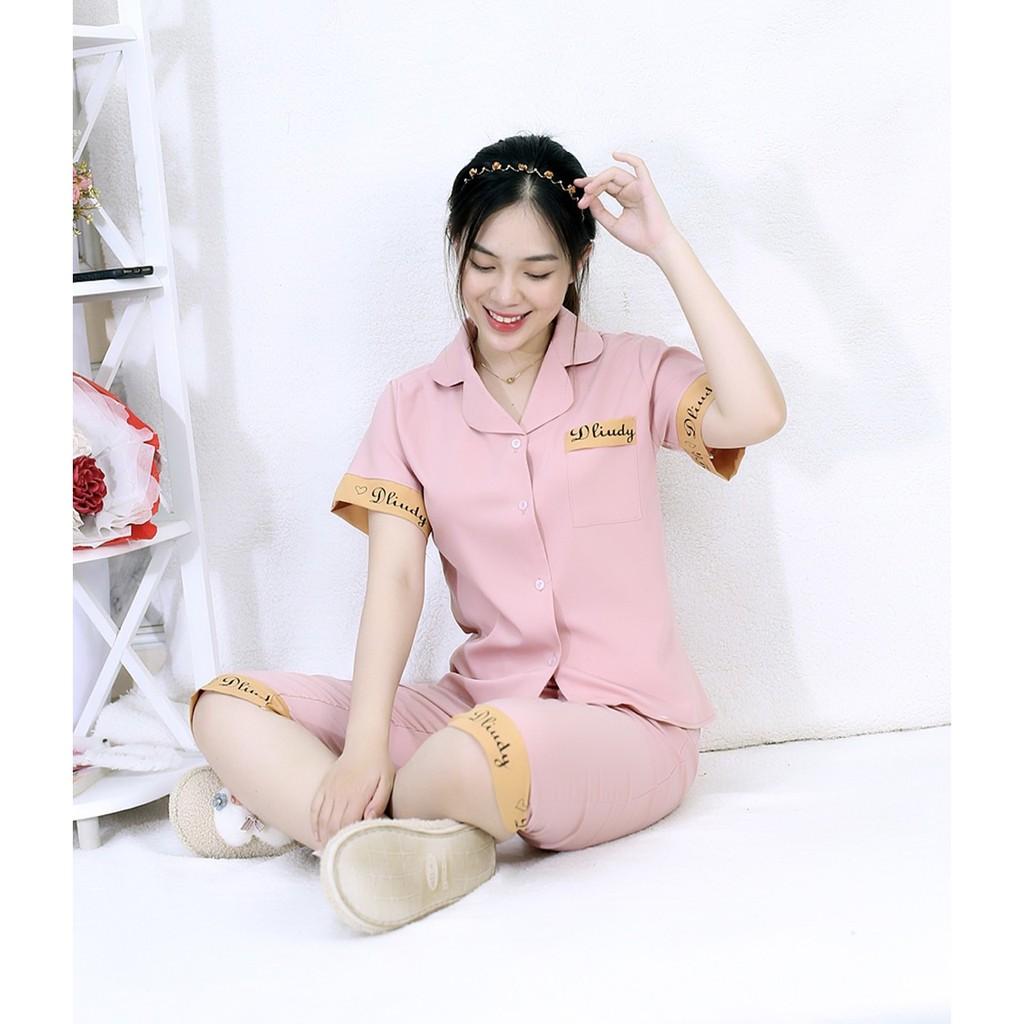 Bộ đồ Pijama nữ lửng HỒNG PHA CHỮ - vải siêu lụa cao cấp - Cực Kì Sang Chảnh