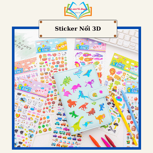 Hình dán sticker 3d nổi Happy mẫu NGẪU NHIÊN cute cho bé