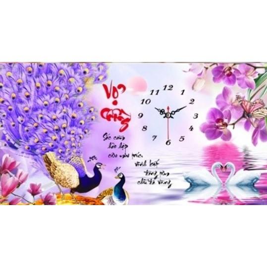 Tranh thêu vợ chồng công tím hoa lan LV3162 - kích thước: 65 * 38cm.