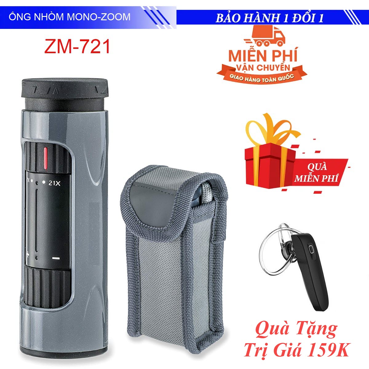 ROGTZ - Ống Nhòm Một Mắt Zoom 7x - 21x ZM-721 Thiết Kế Tinh Tế Tiện Lợi Zoom Linh Hoạt Hệ Thống Quang Học Với Lớp Phủ Tráng Cao Cấp Chống Va Đập Trầy Xước Đường Kính Vật Kính 21mm Tầm Nhìn 30-950m Lăng Kính BAK-4 - Hàng Chính Hãng