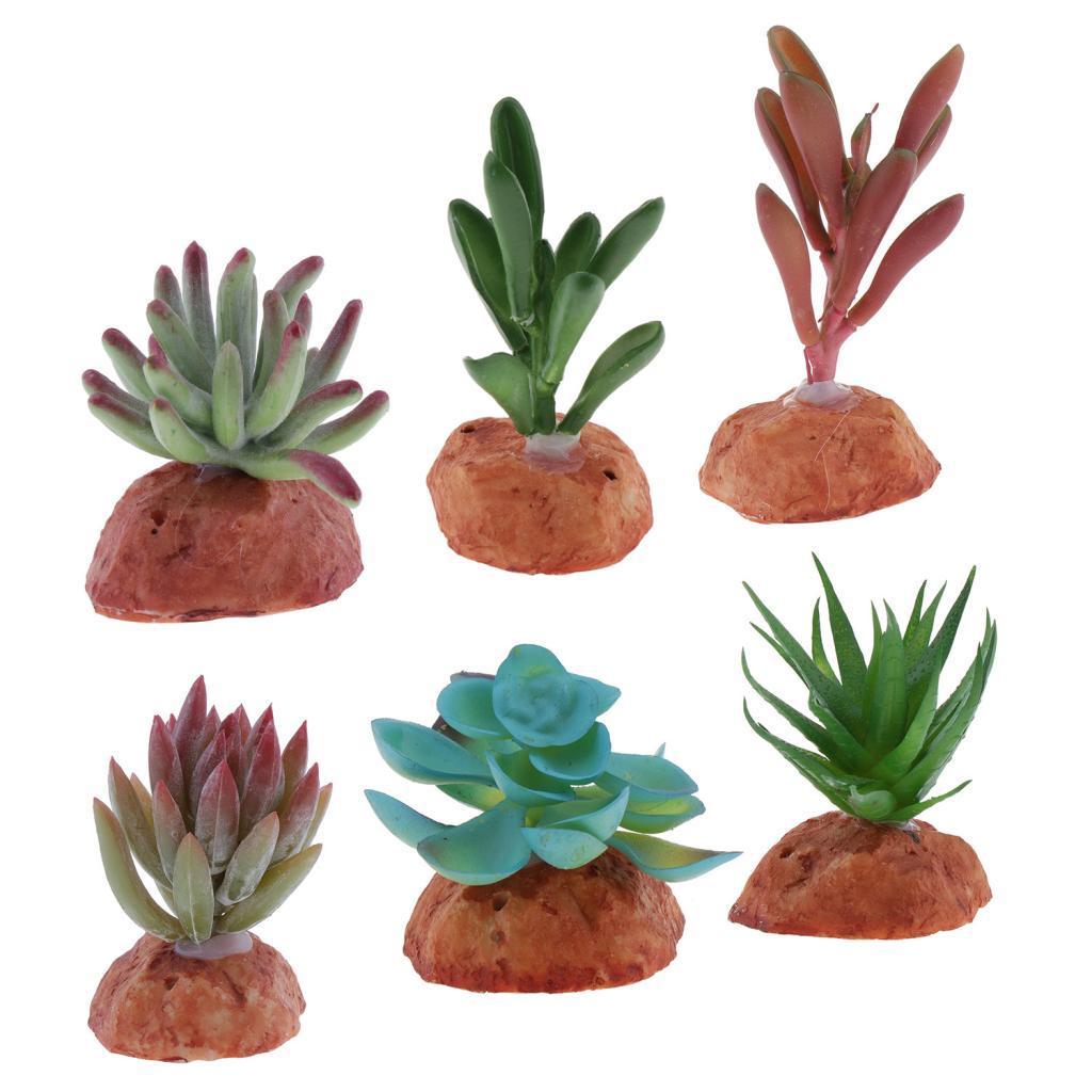 Aquarium Fish Tank Ornaments Plants Succulents Reptile Hideaway Decoration