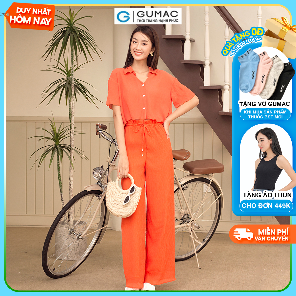 Set lẻ Áo kiểu dập ly GUMAC AD05089 - Quần ống suông rộng QD05032