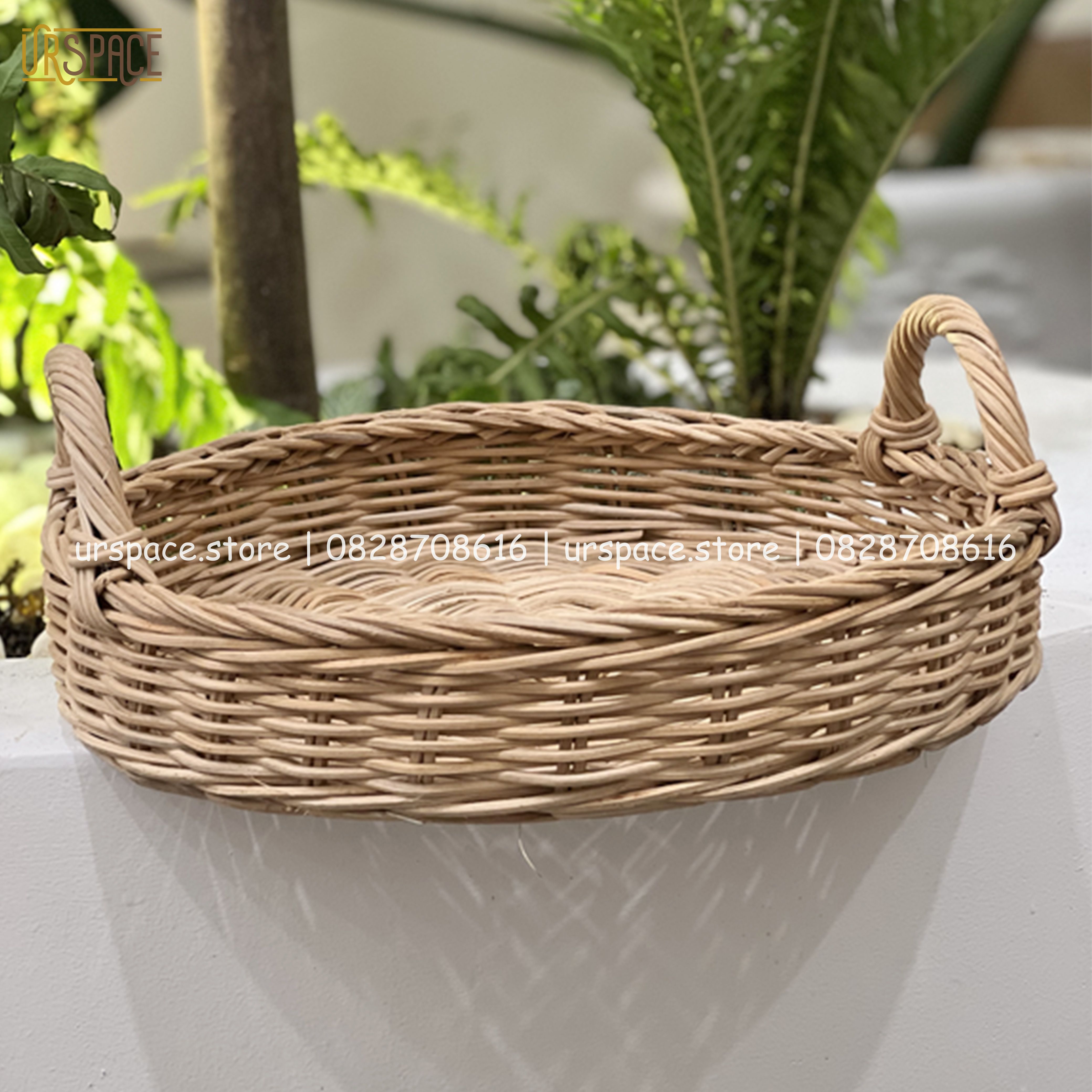 Khay mây đựng trái cây, khay mây tròn đựng bánh kẹo/ Hand-woven round rattan tray with handles