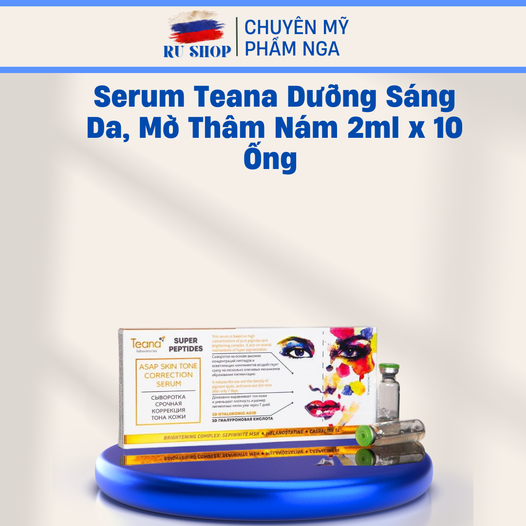 Hộp 10 lọ Serum Teana Super Peptides ASAP dưỡng trắng, mờ thâm