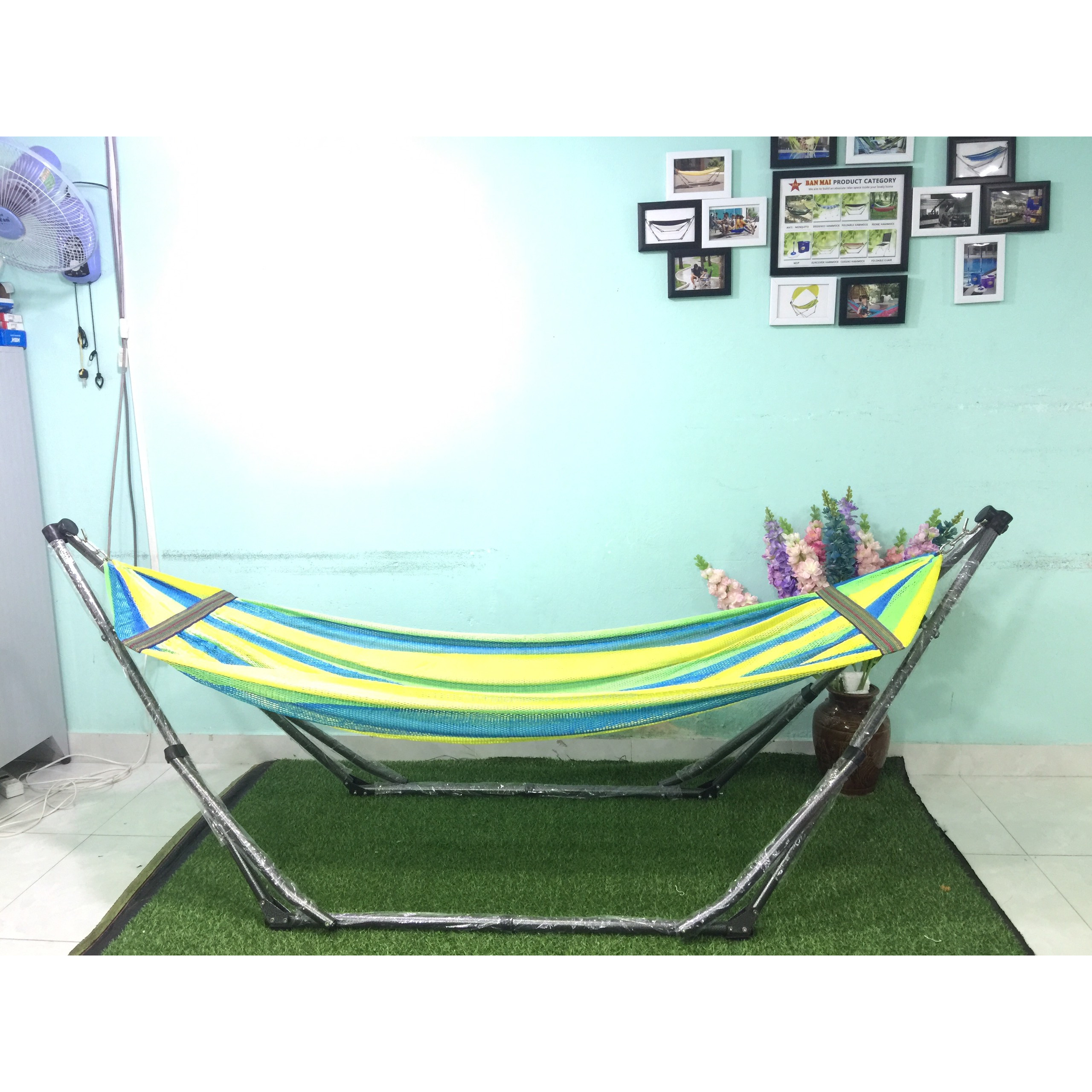 Bộ võng xếp BAN MAI: khung sơn tĩnh điện VIP và lưới võng dày 9.3 cán thép 60cm