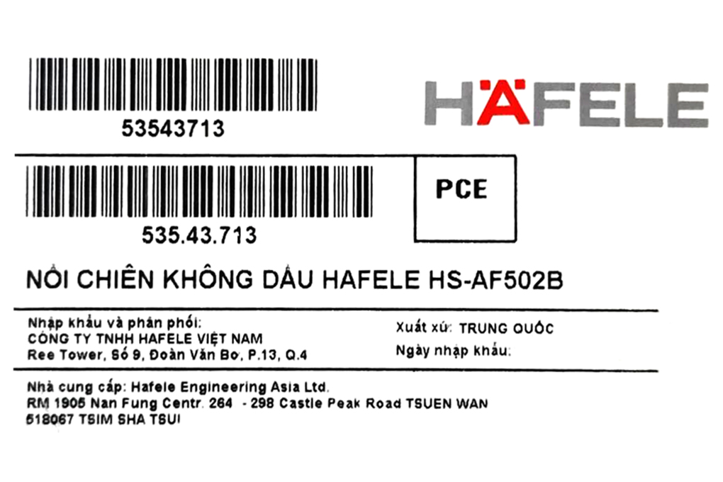 Nồi chiên không dầu Hafele HS-AF502B/ 535.43.713 - Dung tích 5.7 lít - Công suất 1700W - 8 chương trình nấu - Hàng chính hãng