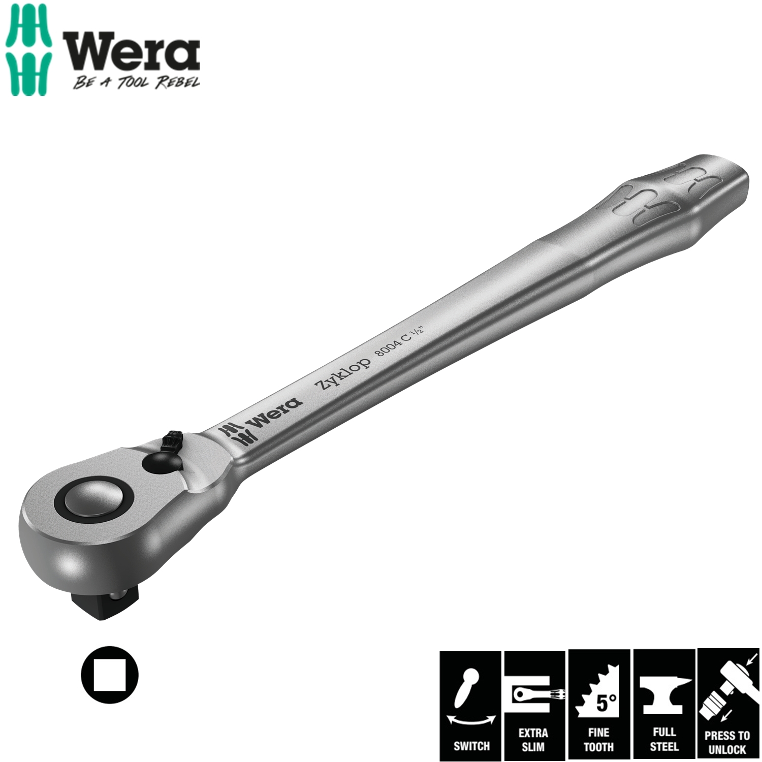 Cần xiết tròng cóc kim loại 8004 C Zyklop Metal Ratchet, Wera 05004064001