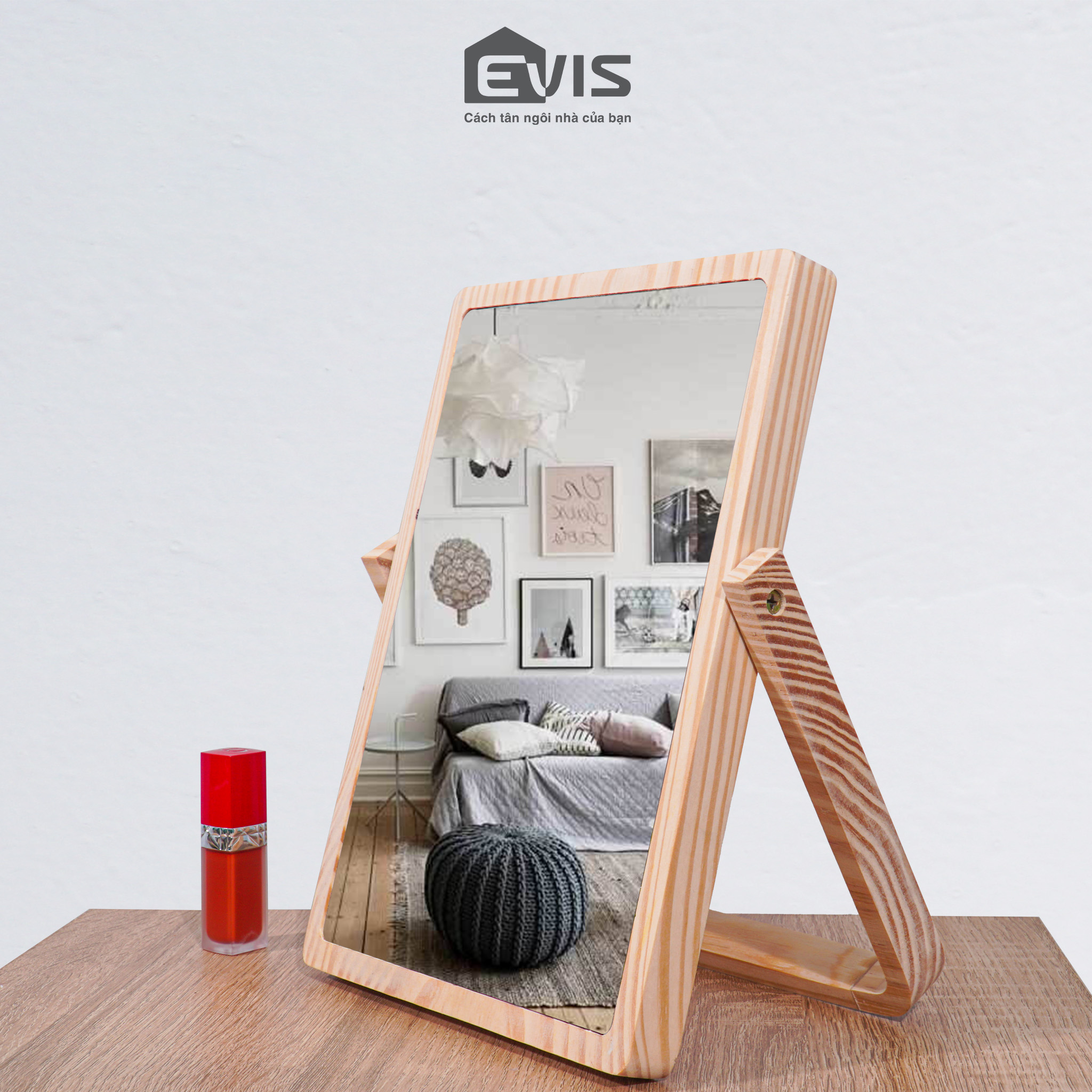 Gương Soi Để Bàn Trang Điểm Gỗ Mini Evis Home - Nội Thất Decor Phòng Ngủ - Bee Mirror - Màu Gỗ