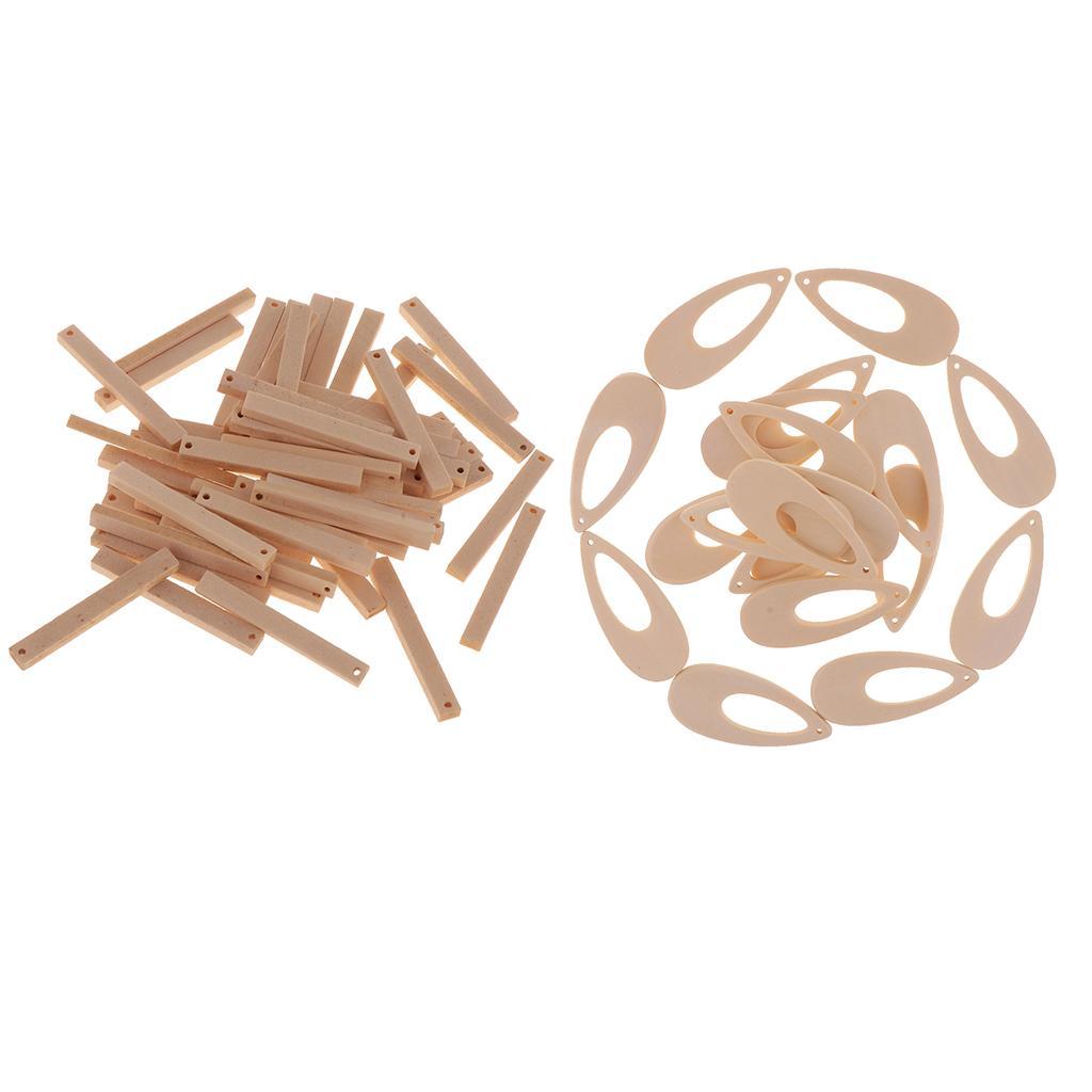 70x Natural Wood Drop Charms Rectangle Wood Tags Unfinished for Earrings DIY