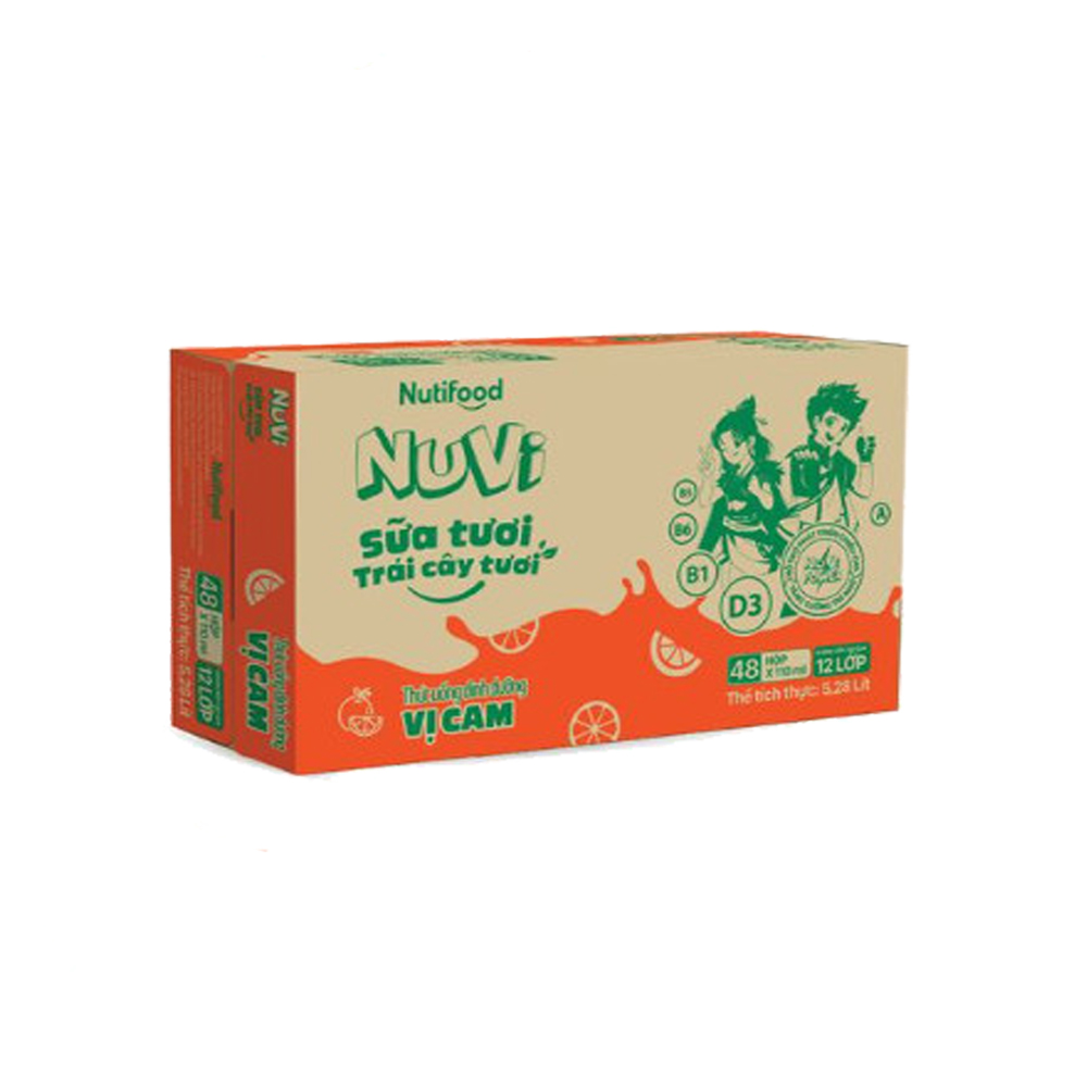 Thùng 48 hộp NuVi Thức Uống Hương Cam Sữa Lắc Trái Cây TU.NC180TI 180ml NUTIFOOD