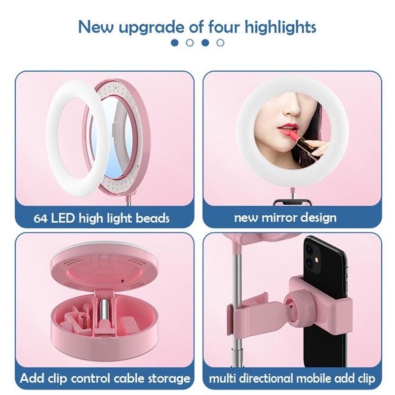 ĐÈN LED LIVESTREAM GẤP GỌN 3IN1 KÈM GƯƠNG TRANG ĐIỂM VÀ GIÁ ĐỠ ĐIỆN THOẠI ĐỂ BÀN