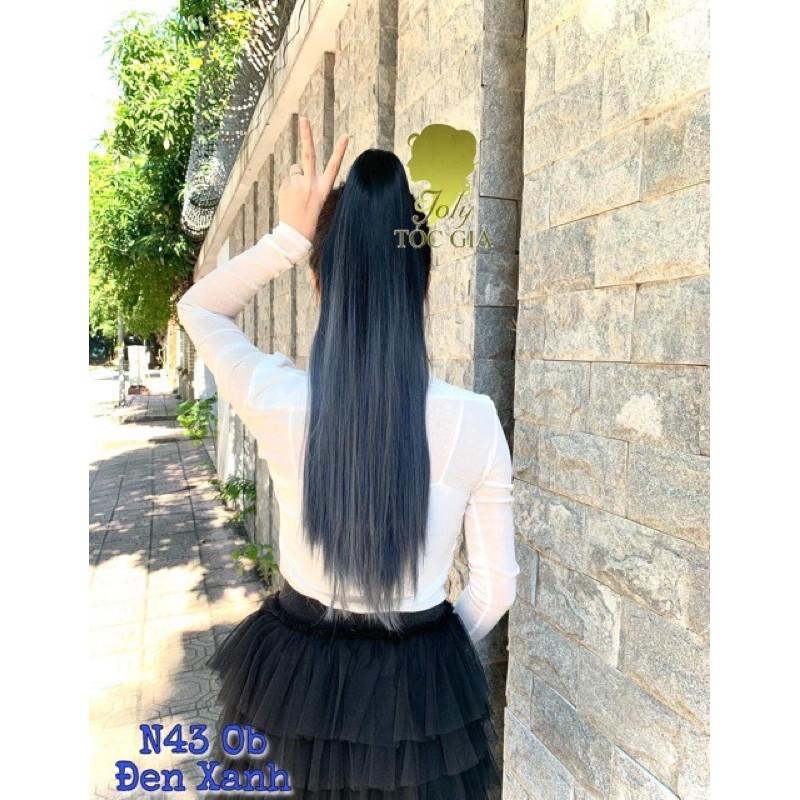 Tóc giả ngoặm kẹp thẳng ombre đen xanh cao cấp